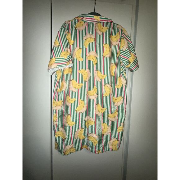 World Market long green stripe satin bananas nightshirt button up womens S/M pjs - Picture 5 of 6